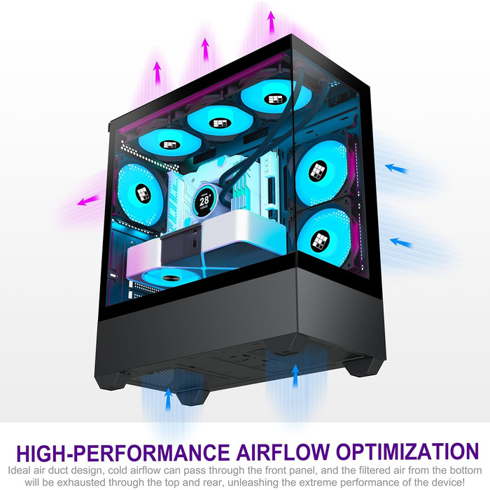 Корпус для ПК FOIFKIN F1: Ігровий Mid-Tower з 6 PWM ARGB-вентиляторами, ATX, Панорамне скло 270°, Type-C (Чорний)