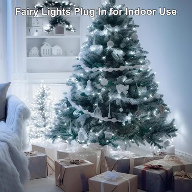 Різдвяна гірлянда з пультом дистанційного керування, 10 м, 100 LED, вологостійка для зовнішнього використання, 8 режимів. Ідеально підходить для садів, вечірок, терас та балконів, святкова декор. (Холодне біле світло, 10м, 100 LED)