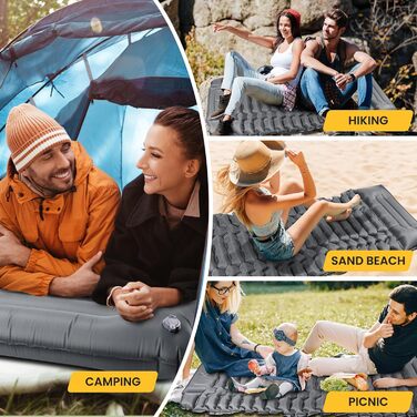 Isomatte Camping Self-Inflating Sleeping Pad - 12cm Thick, Compact, Waterproof Air Mattress with Foot Pump & Pillow - Ripstop Anti-Tear Sleeping Mat for Hiking & Beach (Gray)
