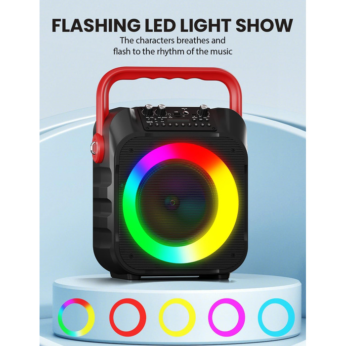 Wowstar Караоке Машина з 2 Бездротові Мікрофони, Портативна Bluetooth Колонка з Світловим Ефектом, Підтримка TF/USB, FM, Запис, AUX, TWS для Вечірок, Дня Народження (Червона)