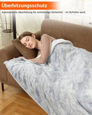 Електрична ковдра LinTimes з автовимкненням, 6 температурних режимів, таймер 10 годин, PV-велюр та Sherpa фліс, пральна, (Мраморний, 180 x 130 см)