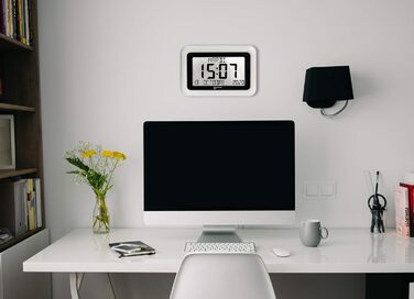 Calendar Clock - Geemarc Viso10 with automatic time setting and large letters - For people living with Alzheimer's - Battery operated - No backlight - Version DE - White