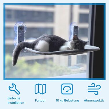 Кішка ліжко на вікно - гамак для котів з міцними присосками до 18 кг, знімний та перевертаний чохол, Fatbar & Stabi (Сірий, L)