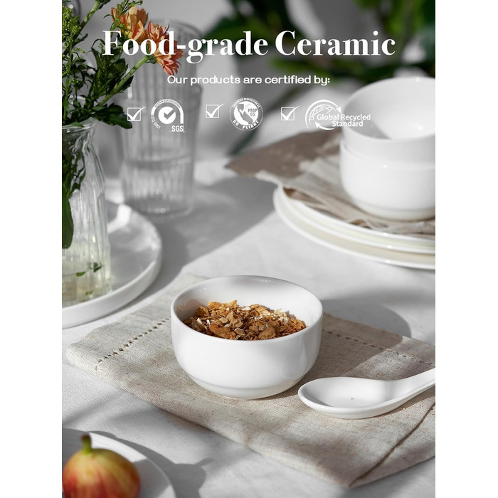 Набір супових тарілок DOWAN, 4 шт. (1100 мл, 300 мл), кераміка, білий, для кухні, паста, мілкшоп