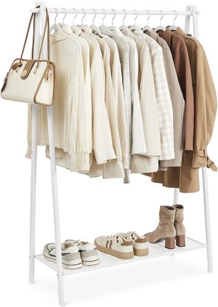 SONGMICS Clothes Rack, Coat Rack, Wardrobe, Clothes Storage, Steel Frame, with Rail and Shelf, 33.5 x 92.5 x 153 cm, for Bedroom, Wardrobe, Laundry Room, White HSR023W01