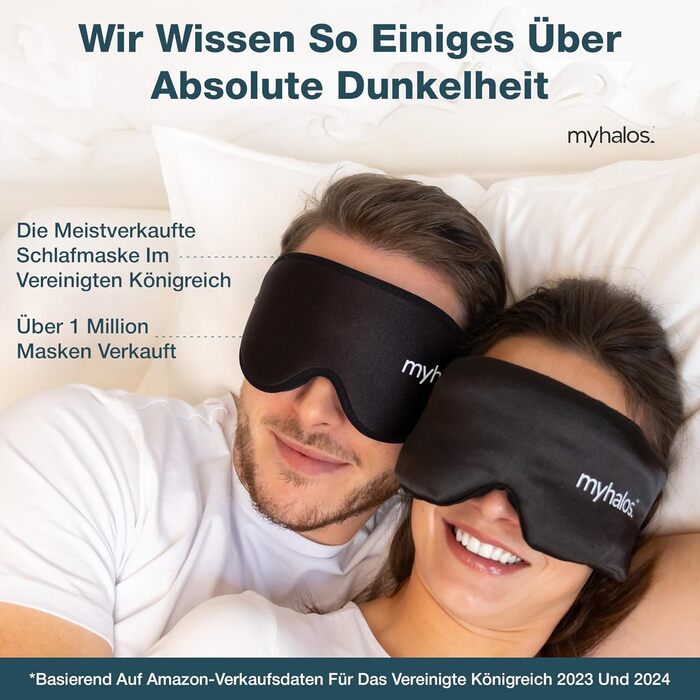 Шовкова маска для сну MyHalos® 3D з подушечками для очей – повне затемнення для жінок та чоловіків. Ідеальна для подорожей та комфортного сну. Маска для сну з шовку морійної якості.