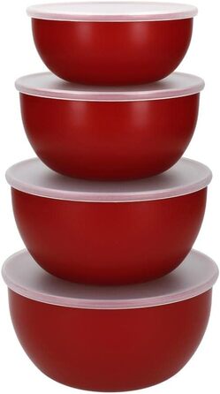 Набір пластикових салатниць KitchenAid з кришками, червоні, 4 шт. (355, 591, 828, 1065 мл)