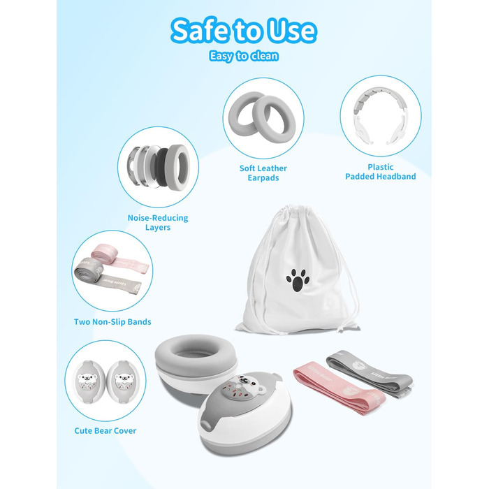 Навушники для дітей, захист вух, 2-в-1, шумопоглинання, сірий колір