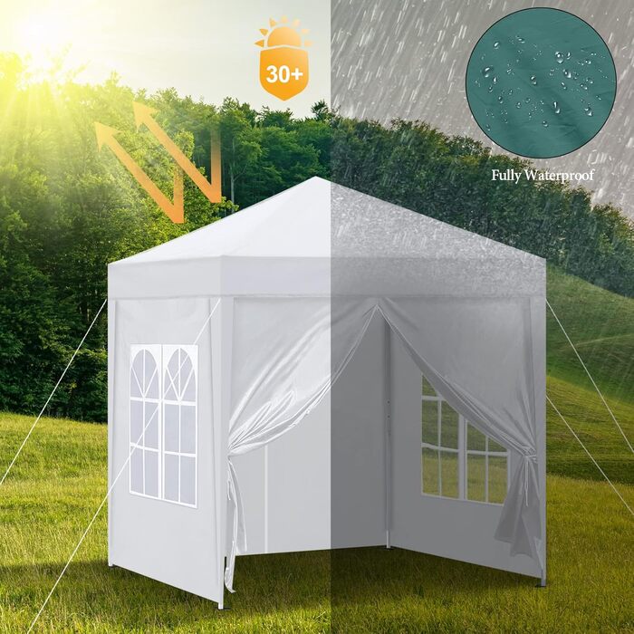 CLIPOP Pop Up Gazebo 3 x 3 m, Outdoor Folding Gazebo with 4 Side Walls and Carry Bag, UV Protection Garden Gazebo for Wedding, Outdoor, Camping, Beach (White)
