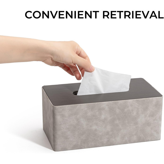 Скляниця для серветок з PU-шкіри, квадратна, сірого кольору з імітацією дерева, 25x14x10 см. Підходить для дому, ванної кімнати, вітальні, спальні, авто та офісу