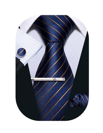 Тістечка Barry.Wang в клітинку: Комплект краваток, нагрудника та запонок. Класична смугаста краватка з блакитними та коричневими смугами