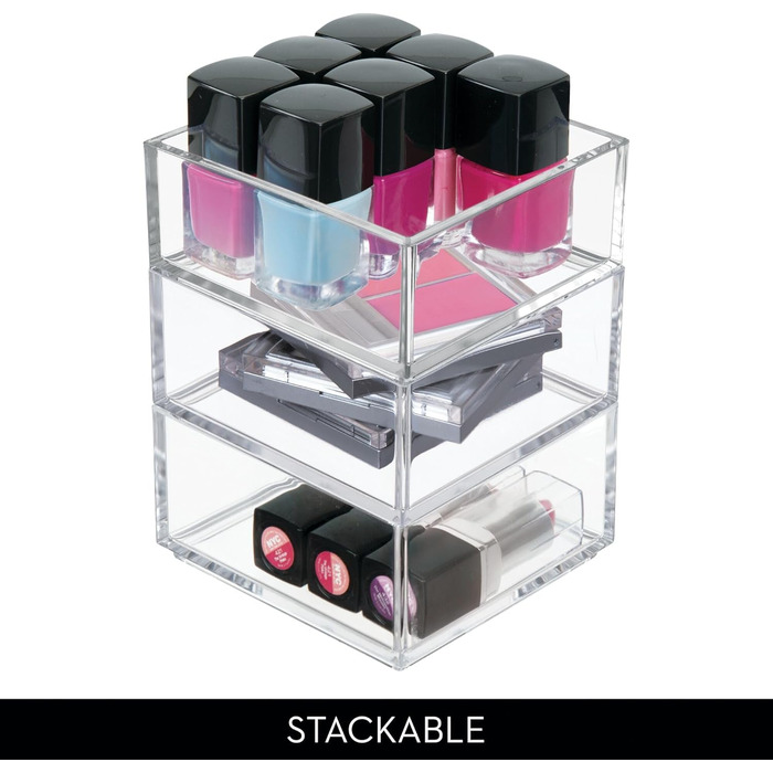 iDesign Drawer Storage Box for Bathroom or Kitchen, Very Small Drawer Organizer in BPA-Free Plastic, Stackable Makeup Storage for Cosmetics, Transparent