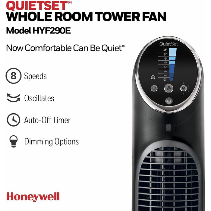 Вентилятор Honeywell QuietSet Tower HYF290 - Турбо вентилятор для дому з 5 швидкостями, осциляцією 80°, таймером та пультом дистанційного керування