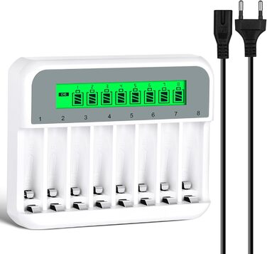 Зарядний пристрій для акумуляторів AXFEE з LCD-дисплеєм, універсальний, 2000mAh, 8-місцевий, швидка зарядка NI-MH/NI-CD AA AAA