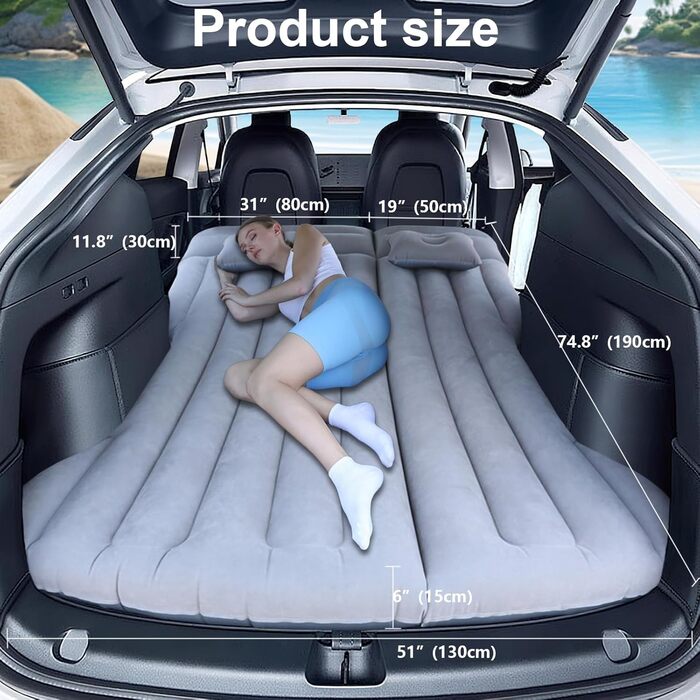 Надувний матрац для автомобіля SUV: для кемпінгу, подорожей, надувний матрац для багажника/заднього сидіння, сірий колір