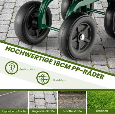 COSTWAY Rolling Seat with Wheels, 360° Swivel | Height Adjustable, Mobile Garden Seat Outdoor Garden Stool, up to 150 kg | Wide Tires, Garden Rolling Seat Metal, for Gardening & Car Care, Green