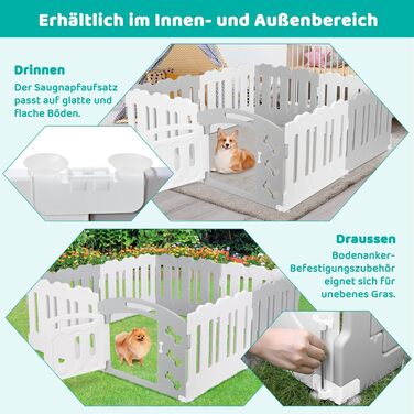 Летворешітка для цуценят Mamizо 60см, сталева та пластикова, з воротами та фіксаторами, для дому та на вулицю (7+1, сіро-біла)