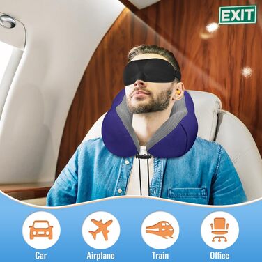 Подушка для шиї CloudBliss Premium з Memory Foam: для подорожей, авто, офісу та дому. Зменшує біль, забезпечує комфортний сон. 2 шт. (Чорний та Морський блакитний)