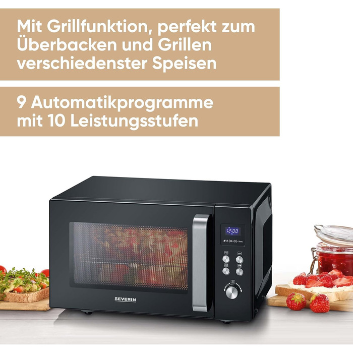 Мікрохвильова піч Severin 3-в-1 з грилем та конвекцією до 200°C, 25L, чорна, з антипригарним покриттям, MW 7752