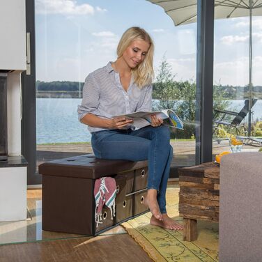 Складаний пуф Relaxdays з відсіками для зберігання, 6 знімних кошиків, 38x76x38 см, штучна шкіра, коричневий