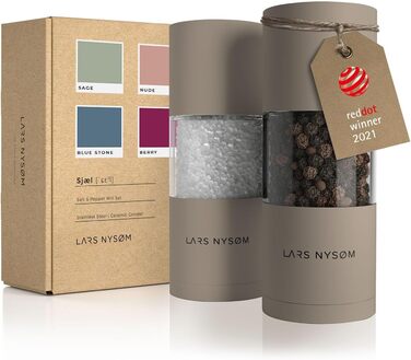 LARS NYSØM Salt and Pepper Grinder Set made of Stainless Steel with Adjustable Ceramic Grinder, 2 Pieces | Manual Spice Mills with High-Quality Design (2 pcs) (Taupe Brown)
