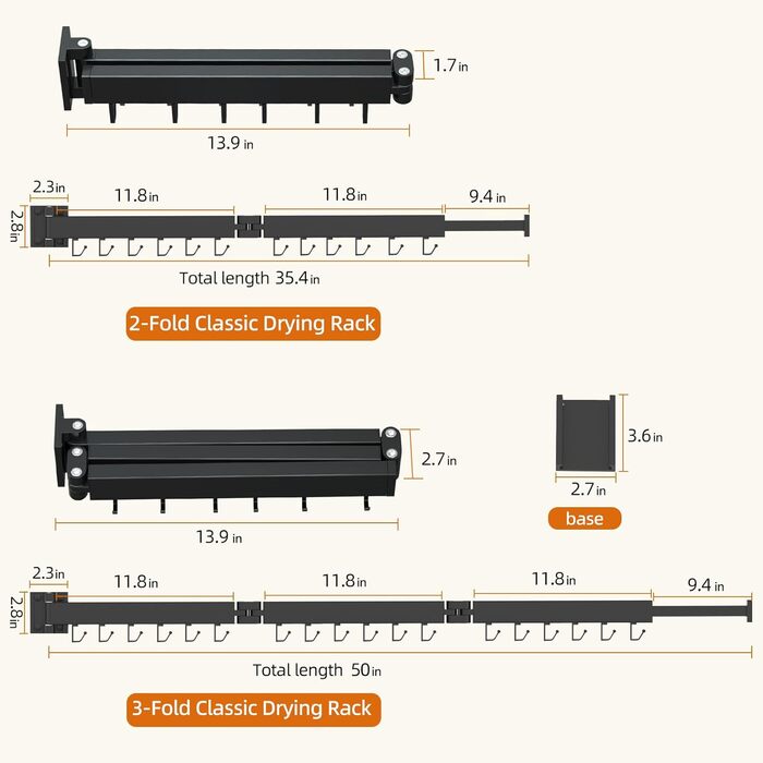 Настінна сушарка для білизни, розкладна, 3-секційна, 120 см (50 дюймів), біла. Максимальне навантаження: 150 фунтів (68 кг). Компактна сушарка для невеликих осель, 3 кольори (білий, чорний, 3X)