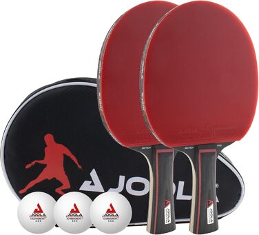 JOOLA Table Tennis Set Duo PRO: 2 Paddles, 3 Balls, Case - Red/Black, 6-Piece Set