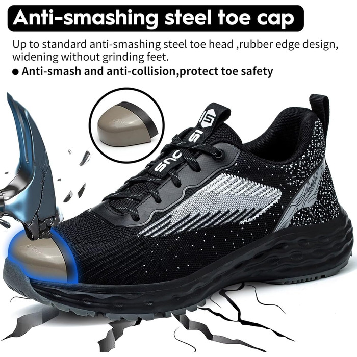 Зручні захисні черевики ISOOUS для чоловіків та жінок. Легкі, дихаючі, з металевим підноском, антиковзаючі, чорні, 43 EU