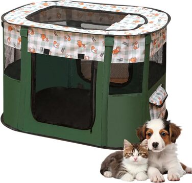 Клітка-манеж для цуценят та тварин, 70x55x40 см. Оксфорд, водовідштовхувальний манеж для собак, кроликів, котів та морських свинок. Для дому та вулиці (темно-зелений)