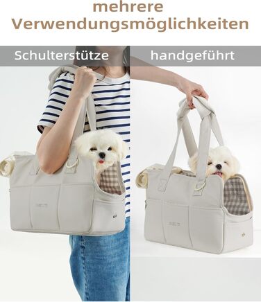 Транспортна сумка для собак, котів та кроликів – складана переноска з безпечним закриттям, сіткою для вентиляції та бічними кишенями – практичний аксесуар для подорожей (Бежевий/Сірий, різні розміри)