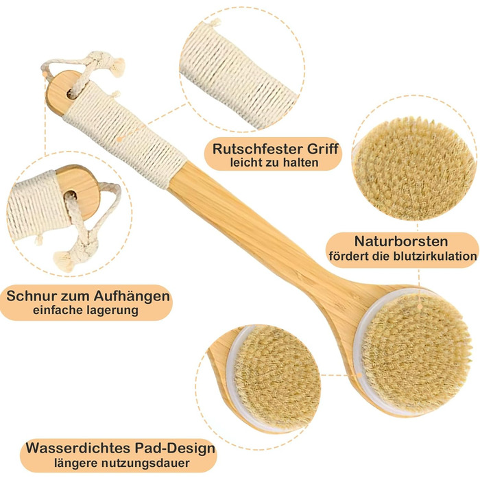 Набір з 2 шт. щітки для спини Brslainn, суха щітка для тіла, душова щітка для пілінгу та видалення омертвілої шкіри