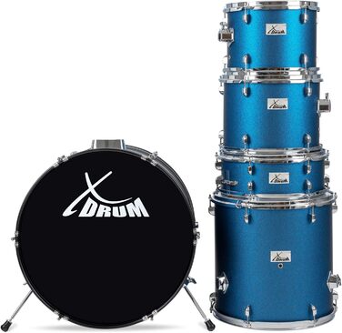 XDrum Semi 22' Standard барабанна установка Satin Blue Sparkle (22' BD, 12' TT, 13' TT, 16' FT, 14' SD) з навчальним посібником, блакитний колір