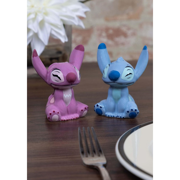 Enesco 6008687 Disney Ceramic Stitch and Angel Salt and Pepper Shakers, Stoneware, Multicolor