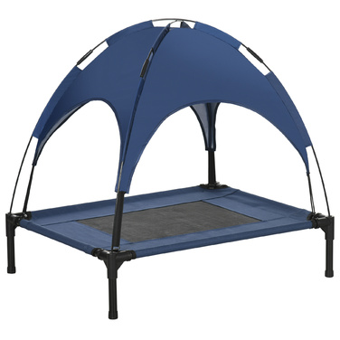 PawHut Outdoor Pet Bed with Canopy, Elevated, Mesh Fabric, UV Protection, Dark Blue, for Medium-Sized Dogs