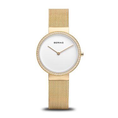 Жіночий кварцовий годинник Bering Minimalist 14531: сталевий корпус 31 мм, міланський ремінець, сапфірове скло, водозахист 5 ATM