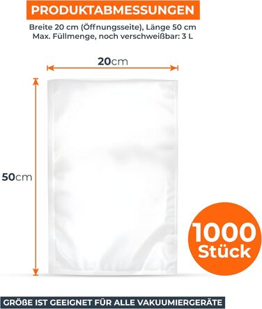 Boxolutions Pro Vacuum Bags for all devices - with 170µm extra strong and tear-resistant - 20x50 cm - honeycomb structure - BPA-Free - aroma-proof - 1000 pieces