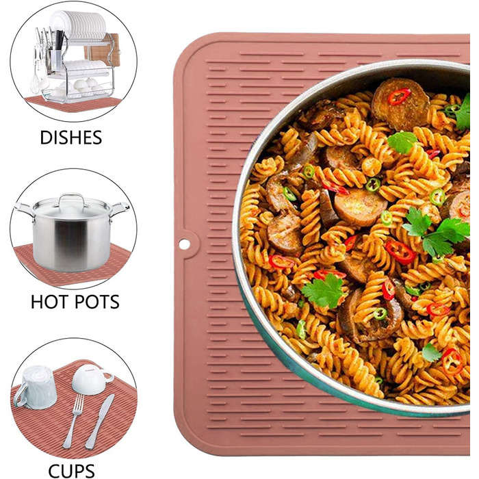 Килимок для посуду WXFLGH 40x30 см, силіконовий, термостійкий, неслизький, рожевий