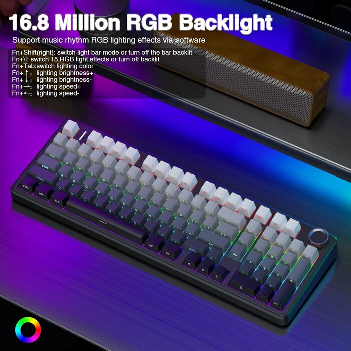 Механічна ігрова клавіатура AULA F99 Pro: RGB, Hot-swap, бездротовий 3-в-1, QWERTY, чорний градієнт