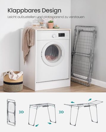 SONGMICS Сушарка для білизни на підставці, сіра, 52.5 x 173 x 96.5 см, з тримачем для шкарпеток, для одягу, рушників, металева