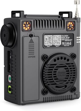 Raddy RF320: Портативне радіо Kurzwellenradio з керуванням через додаток, FM/AM/VHF/SW/AIR, підтримка BT/TF-картки, перезаряджуване, з антеною 3м, навушниками, ліхтариком, SOS, сірий