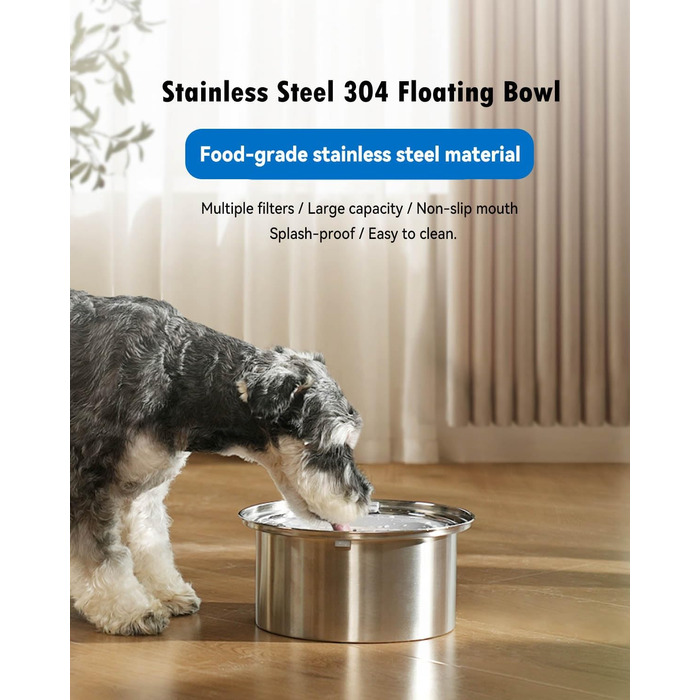Нержавійна миска для собак з захистом від протікання, 2L Преміум миска для води для собак та котів, миска для пиття без обливання, великий об'єм 2L (3L об'єм)