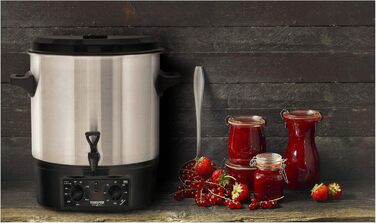 GWK-27A Mulled Wine Cooker - Canning Machine with 27 Liter Capacity - 2000 Watts - Brushed Stainless Steel - Easy Operation (Temperature and Timer) - Automatic Shut-Off - Silver