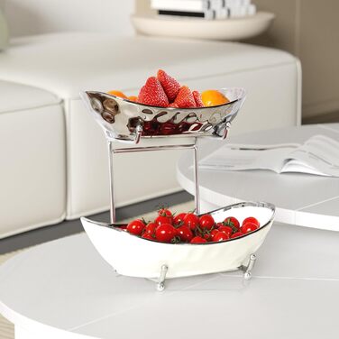 Набір підставок для фруктів та овочів Acliys, 3 яруси, кераміка, для кухні, сріблястий