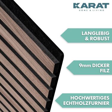 Акустичні настінні панелі KARAT з натурального шпона горіха (Black Walnut) — декоративна рейкова стіна з дерева та фетру для звукоізоляції та шумопоглинання, 275 x 27 см