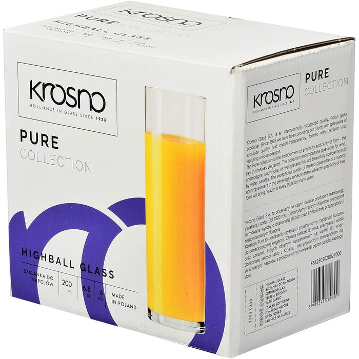Krosno Beverages Glass Water Glasses | 12-Piece Set | 200 ml | Pure Collection | Perfect for Home, Restaurants, and Parties and Events | Dishwasher Safe
