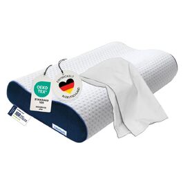 Ортопедична подушка для шиї з ефектом пам'яті (Memory Foam), регульована по висоті, для підтримки шийного відділу хребта та зняття болю, 60x30 см, середньої жорсткості, біла