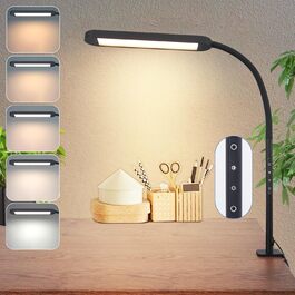 Лампа для столу Homefire LED з кріпленням, диммування: чорна, 3 кольори, 5 рівнів яскравості, 5W, гнучка, захист очей, денне світло для офісу та кабінету