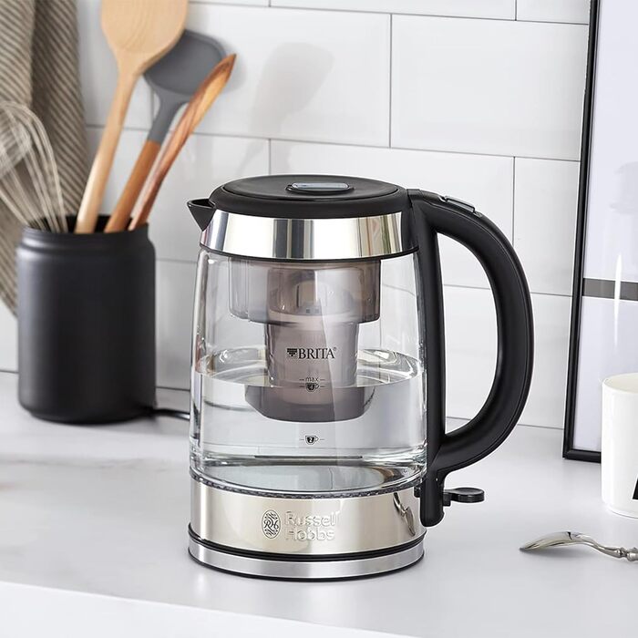 Скляний електрочайник Russell Hobbs Clarity 20760-57 з фільтром для води BRITA MAXTRA+, 2200 Вт, LED-підсвітка, 1л + 0.5л