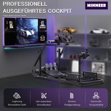 Ігровий кокпіт-симулятор Minneer Racing Simulator Cockpit для керма Logitech G923, G29, G920 та Thrustmaster T248, T300RS, регульована висота (педалі не входять)