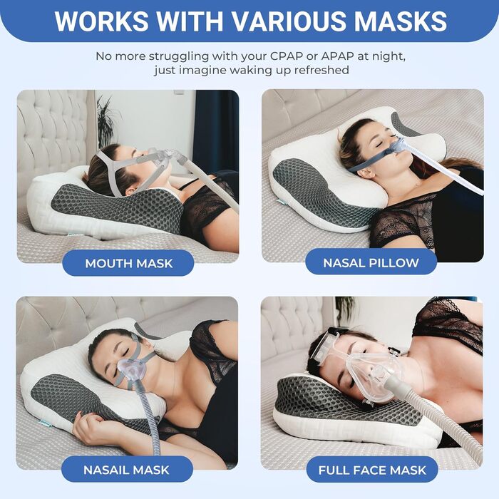 Подушка Elviros з піни Memory Foam для CPAP-терапії для тих, хто спить на боку, анатомічна, регульована висота, сумісна з масками, темно-сіра